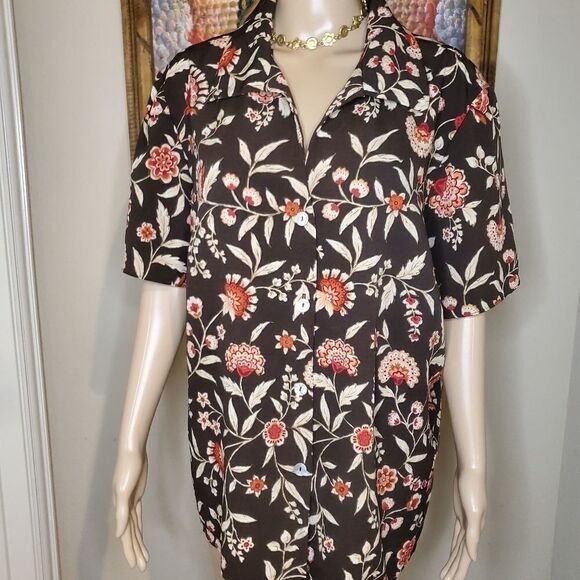 Laura Scott women's brown floral button down shirt - Picture 7 of 12